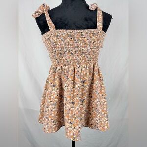 Floral Smocked Blouse with Tie Bow Straps